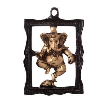Ganesha in Frame Brass Wall Hanging 1