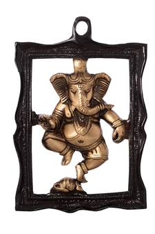 Ganesha in Frame Brass Wall Hanging