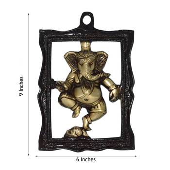 Ganesha in Frame Brass Wall Hanging 2