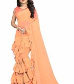 Orange plain georgette saree with blouse