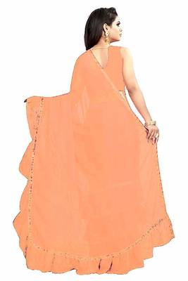 Orange plain georgette saree with blouse 3