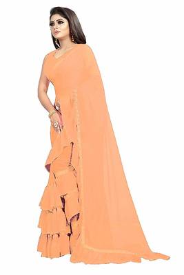 Orange plain georgette saree with blouse 4