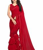 Red plain georgette saree with blouse