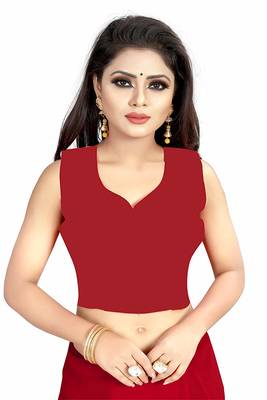 Red plain georgette saree with blouse 5