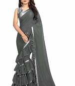 Grey plain georgette saree with blouse
