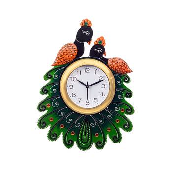 Handcrafted Papier-Mache 2 Peococks Decorative Wall Clock 1