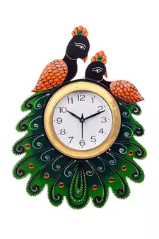 Handcrafted Papier-Mache 2 Peococks Decorative Wall Clock