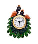 Handcrafted Papier-Mache 2 Peococks Decorative Wall Clock