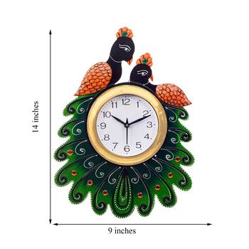 Handcrafted Papier-Mache 2 Peococks Decorative Wall Clock 2