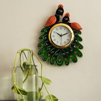 Handcrafted Papier-Mache 2 Peococks Decorative Wall Clock 3