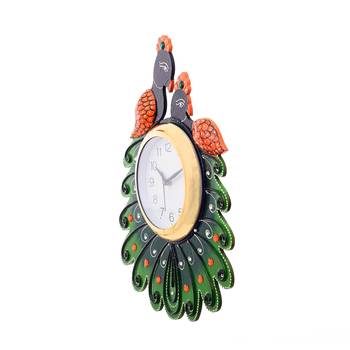 Handcrafted Papier-Mache 2 Peococks Decorative Wall Clock 4