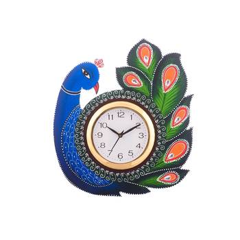 Exotic and Stylish Colorful Peocock Wooden Handcrafted Wooden Wall Clock (H - 15 Inch) 1