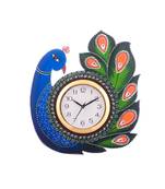 Exotic and Stylish Colorful Peocock Wooden Handcrafted Wooden Wall Clock (H - 15 Inch)