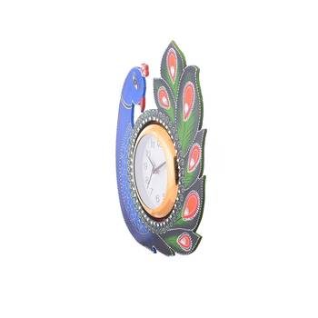 Exotic and Stylish Colorful Peocock Wooden Handcrafted Wooden Wall Clock (H - 15 Inch) 5