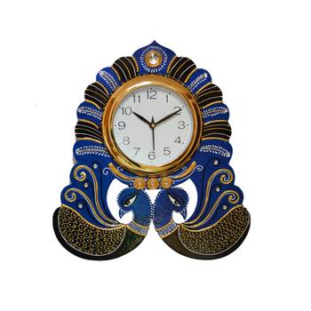 Handcrafted Papier-Mache 2 Peococks Decorative Wall Clock 1
