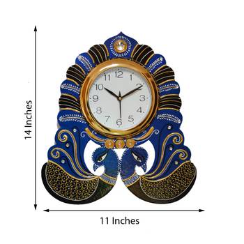 Handcrafted Papier-Mache 2 Peococks Decorative Wall Clock 2