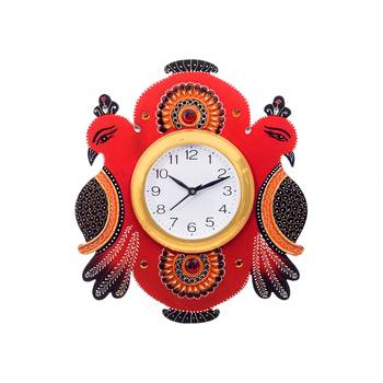 Handcrafted Papier-Mache 2 Peococks Decorative Wall Clock 1