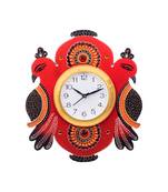 Handcrafted Papier-Mache 2 Peococks Decorative Wall Clock
