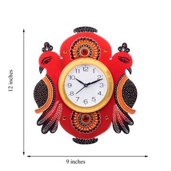 Handcrafted Papier-Mache 2 Peococks Decorative Wall Clock 3