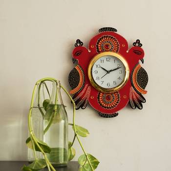 Handcrafted Papier-Mache 2 Peococks Decorative Wall Clock 4
