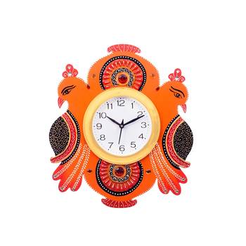 Handcrafted Papier-Mache 2 Peococks Decorative Wall Clock 1
