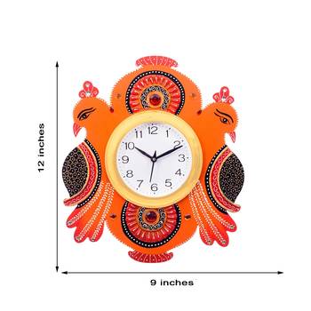Handcrafted Papier-Mache 2 Peococks Decorative Wall Clock 2