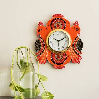Handcrafted Papier-Mache 2 Peococks Decorative Wall Clock 3