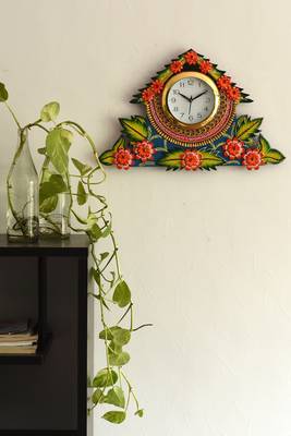Splendid Floral Wooden Handcrafted Wooden Wall Clock (H - 19 Inch) 4