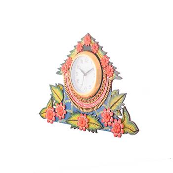 Splendid Floral Wooden Handcrafted Wooden Wall Clock (H - 19 Inch) 5