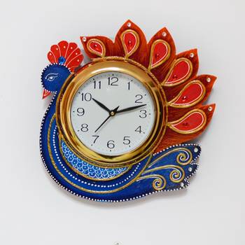Handcrafted Papier-Mache Peocock Wall Clock 1