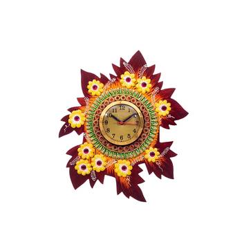 Handcrafted Papier-Mache Leaf Shape Wall Clock 1