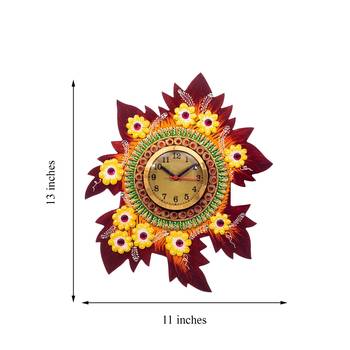 Handcrafted Papier-Mache Leaf Shape Wall Clock 2