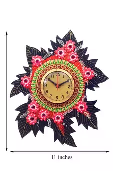 Handcrafted Papier-Mache Leaf Shape Wall Clock