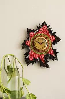 Handcrafted Papier-Mache Leaf Shape Wall Clock