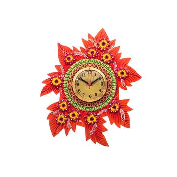 Handcrafted Papier-Mache Leaf Shape Wall Clock 1