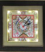 Embossed Peacock Marble Handcrafted Wall Clock with LED and Wooden Frame