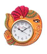 Handicraft Lord Ganesha Analog Wall Clock        (Orange & Red, With Glass)