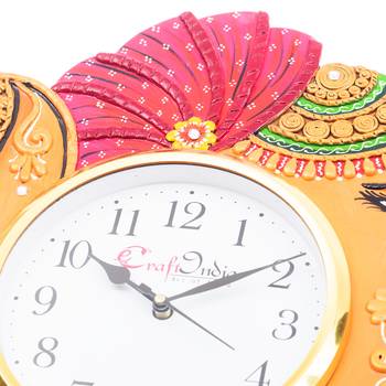 Handicraft Lord Ganesha Analog Wall Clock        (Orange & Red, With Glass) 5