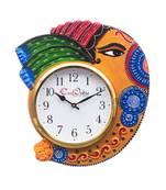 Handicraft Lord Ganesha Analog Wall Clock        (Orange & Blue, With Glass)