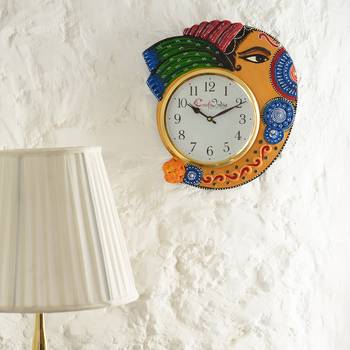 Handicraft Lord Ganesha Analog Wall Clock        (Orange & Blue, With Glass) 2