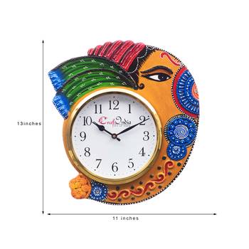 Handicraft Lord Ganesha Analog Wall Clock        (Orange & Blue, With Glass) 3