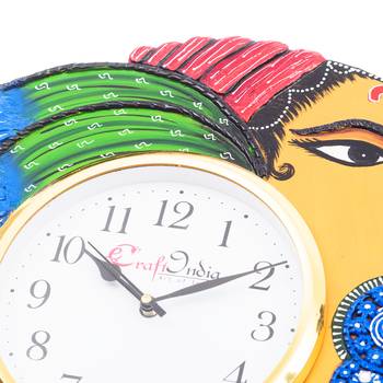 Handicraft Lord Ganesha Analog Wall Clock        (Orange & Blue, With Glass) 5