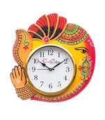 Handicraft Lord Ganesha Analog Wall Clock        (Orange , Red & Black, With Glass)