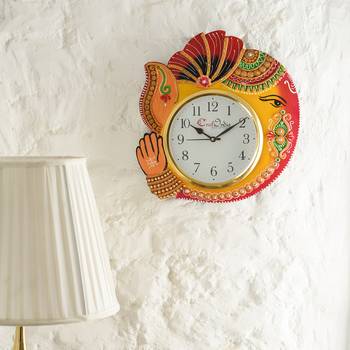 Handicraft Lord Ganesha Analog Wall Clock        (Orange , Red & Black, With Glass) 2