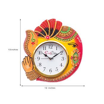 Handicraft Lord Ganesha Analog Wall Clock        (Orange , Red & Black, With Glass) 3