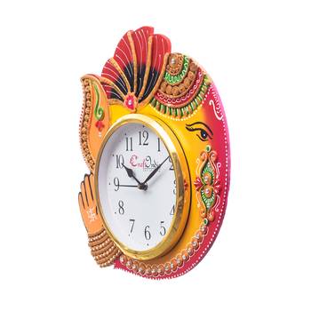 Handicraft Lord Ganesha Analog Wall Clock        (Orange , Red & Black, With Glass) 4