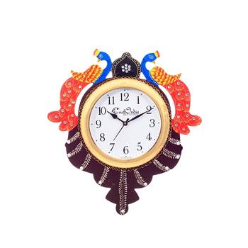 Handcrafted Papier-Mache 2 Peococks Decorative Wall Clock 1