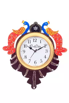 Handcrafted Papier-Mache 2 Peococks Decorative Wall Clock