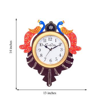 Handcrafted Papier-Mache 2 Peococks Decorative Wall Clock 2