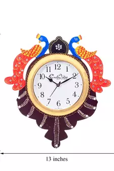 Handcrafted Papier-Mache 2 Peococks Decorative Wall Clock